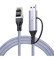 CR35 2in1 Type-C ve USB 3.0'dan 1000 Mbps RJ45 Ethernet 2 Mt Kablo Ağ Kablosu Alüminyum Kasa Kopmaz Örgü Kablo