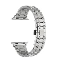 Apple Watch 7 41mm Uyumlu Kordon Paslanmaz Metal Çift Renkli Zore KRD-83 Kayış (Gümüş)