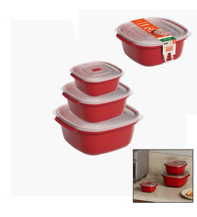 3 PCS KIRMIZI KARE SAKLAMA KABI SET 550-1100-2200ML (5680)
