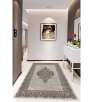 Bej Klasik Göbekli Kaymaz Tabanlı Dekoratif Halı MK44 - 100 x 160 cm