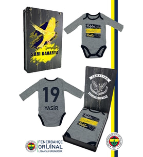 Fenerbahçe Orijinal Kişiye Özel Kalpleri Fetheden Renkler Bebek Body Zıbın (Gri)