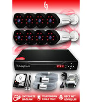 BAYICAM 8 Kameralı Uzay 8 Dış Kamera Set 100 GB HDD Full HD Gece Görüşlü Güvenlik Kamerası Sistemi