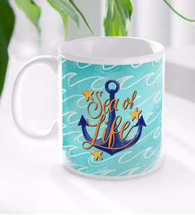 BK Gift Sea Of Life Tasarımlı Beyaz Kupa Bardak-1
