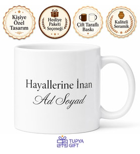 İsim ve Slogan Yazılı Özel Baskılı Kupa Bardak Hediye Kişiye Özel Tasarım