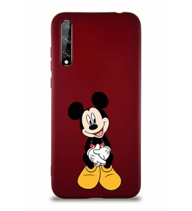 Huawei Y8P Soft Premier Kapak Mickey Mouse-A Tasarımlı Silikon Kılıf - Mürdüm (Şeffaf)