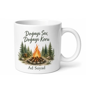Doğa Aşığı Arkadaşa Kamp Ateşi Yeşili Sev Doğayı Koru Kupa Bardak Hediye