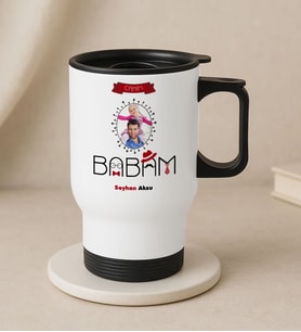 BK Gift Kişiye Özel Fotoğraflı Babalar Günü Tasarımlı Kulplu Beyaz Çelik Bardak Termos Mug 450ml-2, Babalar Günü Hediye, Babaya Hediye (Metal)