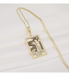 Kişiye Özel 925 Ayar Gümüş The Hermit Tarot Kart Kolye (Gold)
