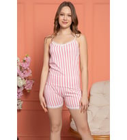 Dreamy Secret Dantel Detaylı Biyeli Askılı Şortlu Pijama Takımı (Pembe)