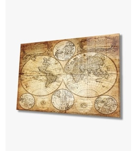 Eski Dünya Haritası 4mm Dayanıklı Cam Tablo Temperli Cam, Old World Map