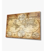 Eski Dünya Haritası 4mm Dayanıklı Cam Tablo Temperli Cam, Old World Map