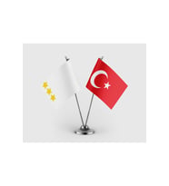 Ak Hun İmparatorluğu ve Türk Bayrağı İkili Saten Masa Bayrağı Takımı