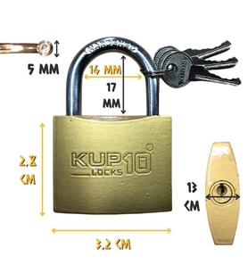 Kupa Asma Kilit Sarı 32 mm. - 3 Anahtarlı