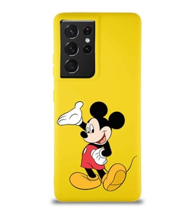 Samsung Galaxy S21 Ultra Soft Premier Kapak Mickey Mouse-C Tasarımlı Silikon Kılıf - Sarı (Şeffaf)
