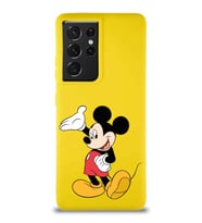 Samsung Galaxy S21 Ultra Soft Premier Kapak Mickey Mouse-C Tasarımlı Silikon Kılıf - Sarı (Şeffaf)