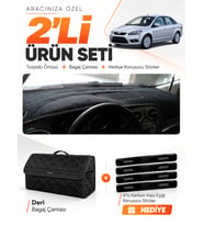 FORD FOCUS 2.5 SEDAN KAPAKLI (2008-2011) Uyumlu Torpido Örtüsü + Deri Bagaj Çantası Seti - Siyah