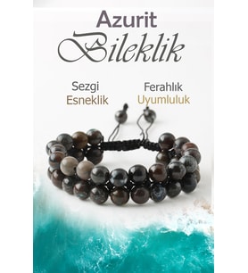 Azurit Doğaltaş Bileklik, Azurit Doğal Taş Çift Sıra Makrome Bileklik B1043 (8mm-20cm)