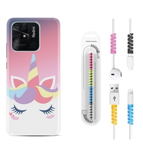 Xiaomi Poco X3 Pro M4 Pro X4 Pro C40 10C Kılıf Kablo Koruma Spiral Silikon Sweety Unicorn 1737