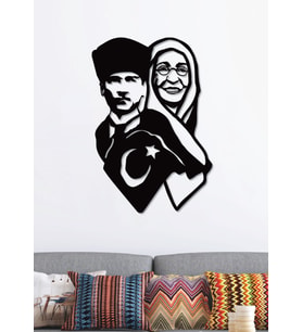 Gowpenart Atatürk ve Annesi Zübeyde Hanım Siyah Dekoratif Metal Duvar Tablosu / Ev & Ofis Tablosu / Hediye Tablo - 1,5 mm Kalınlık