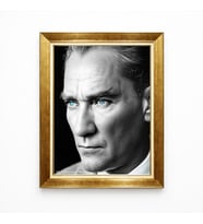 Tablore Atatürk Mavi Göz Detaylı Siyah Beyaz Tablo