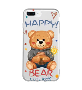 Iphone 7 Plus ve 8 Plus Uyumlu Happy Bear Tasarımlı Şeffaf Telefon Kılıfı