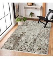 Gri Renkli Modern Eskitme Halı Soyut Desenli Kaymaz Tabanlı Salon Halısı Dekoratif