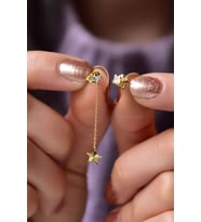 925 Ayar Gümüş Gold Kaplama Kalemli Zincir Yıldız Ve Tektaş Küpe