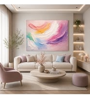 Tekli Yatay Kanvas Tablo Dijital Baskı Lila Pembe Soft Fırça Darbeleri