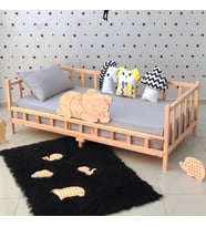 Markaawm Ayıcıklı Montessori Yatak Ahşap Karyola Bebek Beşiği 60X120 (Karışık)