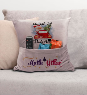 BK Gift Kişiye Özel Yılbaşı Tasarımlı Organizer Kumanda ve Atıştırmalık Cepli Pembe Kırlent Yastık, Yılbaşı Hediyesi- 8, Yeni Yıl Hediyeleri