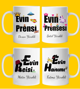 Evin Reisi Evin Hanımı Evin Prensesi Ve Evin Prensi 4 Adet Kupa Bardak