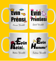 Evin Reisi Evin Hanımı Evin Prensesi Ve Evin Prensi 4 Adet Kupa Bardak