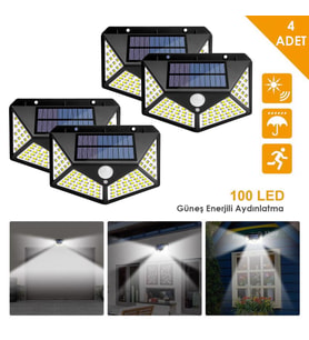 Technojet 4Adet 100 Ledli Hareket Sensörlü Güneş Enerjili Solar Bahçe Lambası Led Şarj Olabilen