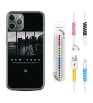Apple iPhone 11 12 13 14 Pro Max Kılıf Kablo Koruma Spiral Silikon New York 1612