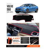 VOLVO S60 (2011-2017) Uyumlu Torpido Örtüsü Torpido Kılıfı - Siyah Kırmızı