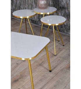 Zigon Sehpa ve Orta Sehpa Kr Gold Metal Ayak Gold Beyaz Set