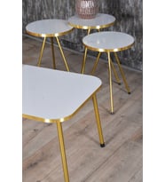 Zigon Sehpa ve Orta Sehpa Kr Gold Metal Ayak Gold Beyaz Set