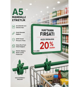 A5 Mandallı Etiketlik Fiyatlık Sepet Raf Askılık Fiyat Etiketi Çerçeveli Market Mağaza Yeşil