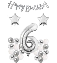 Konsept Doğum Günü Kutlama Seti Beyaz Gümüş Konfetili Balon Rakam Yıldız Folyo Ve Banner