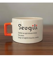 Sevgili Baskılı Turuncu Kulplu C Fincan
