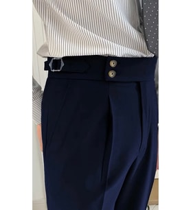 Yeni Sezon Premium Pileli Basic Likralı Duble Paça Kumaş Pantolon (Lacivert)