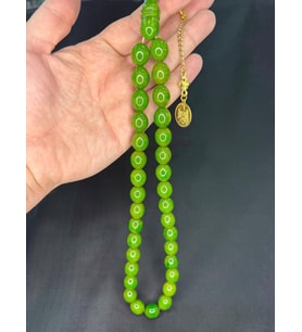 ÇUBUK KEHRİBAR TESBİH İRİ BOY BEYZİ KESİM AÇIK YEŞİL RENK 15MMX13MM T-796 (Çok Renkli)