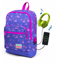 Coral High Kids Lavanta Flamingo Desenli Usb Şarjlı Kulaklık Çıkışlı Okul Sırt Çantası 23276