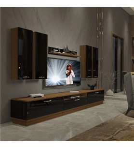 Decoraktiv Trendstyle 8D Slm Tv Ünitesi Tv Sehpası - Ceviz Siyah (Siyah - Ceviz)