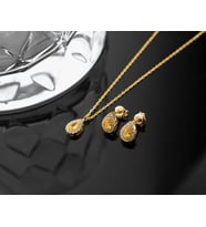 925 Ayar Gümüş Kasım Ayı Doğum Taşı ( Citrine ) Kolye - Küpe Seti