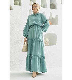 6567-Carla Büzgülü Elbise Mint Yeşili