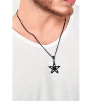Erkek Siyah Oksit Kaplama Pentagram Simge Uçlu Kolye