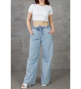 Kadın Beli Lastikli Rahat Kesim Kot Pantolon