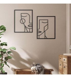 LEYLASER 2li Kadın Yüzleri Dekoratif Ahşap Tablo 20*25