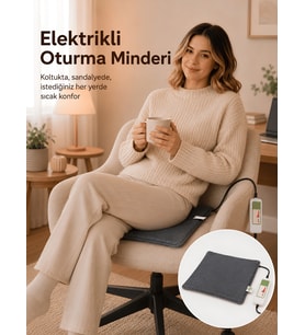 Beylini OMAK Elektrikli Minder Isıtıcı Dijital Kumandalı Ofis Büro Bahçe Ev Koltuk Sandalye El Ayak Isıtma Minderi 5 Kademeli 220V 30X45 CM